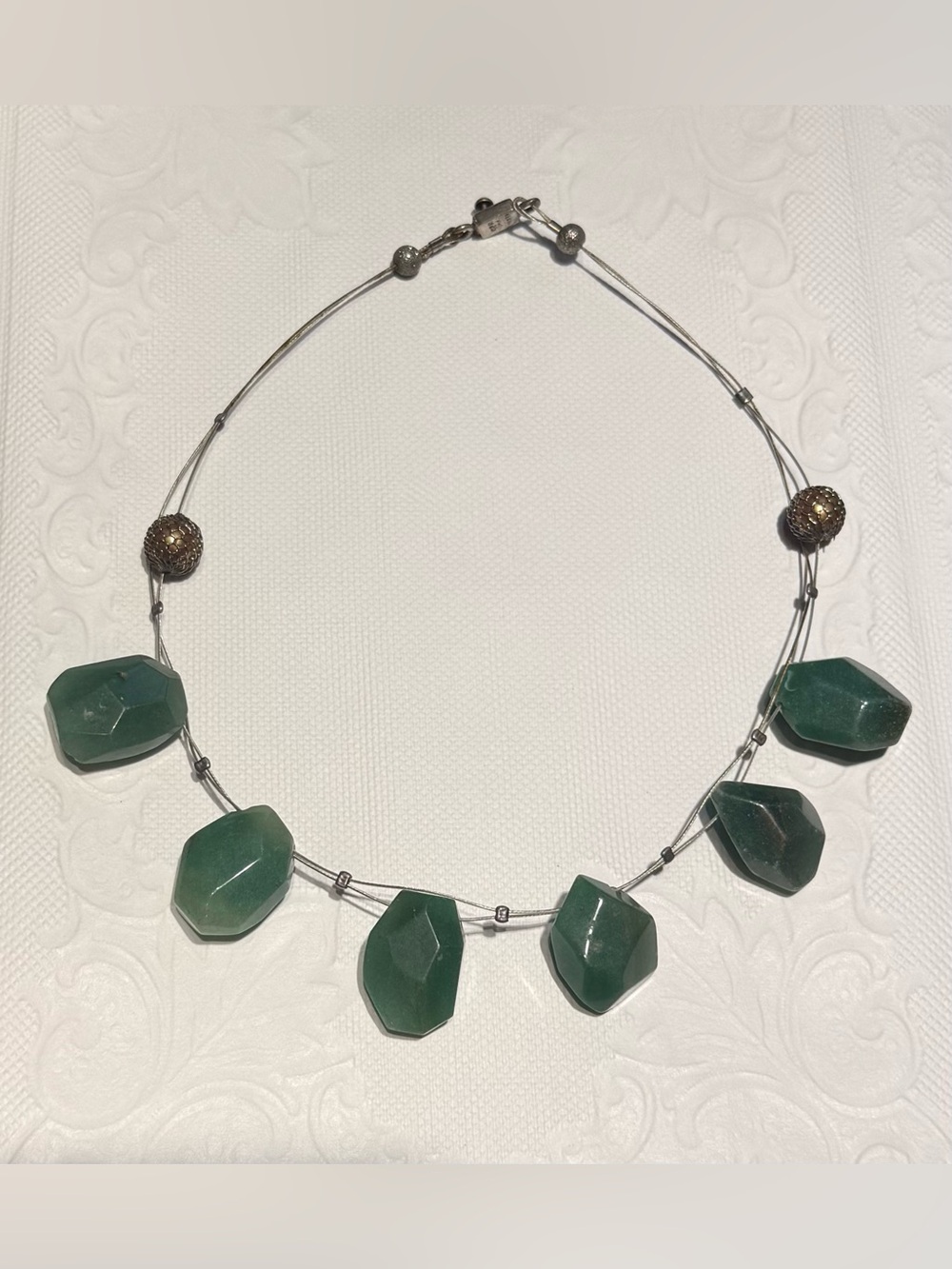 Vintage Italy 925 Sterling Silver Green Aventurine Multi Strand Necklace 51.1g